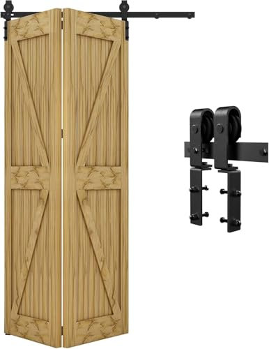 Sistema de puertas correderas de madera de 100 cm con 2 hojas, kit de montaje para interiores modernos