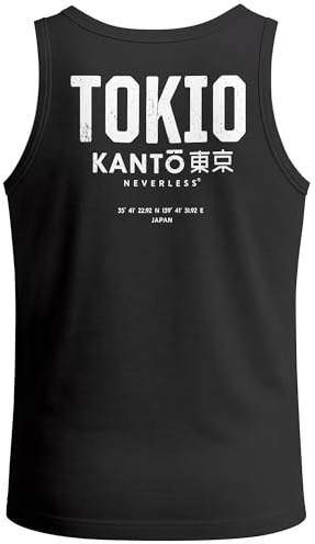 Neverless® Herren Tanktop Backprint Tokio – Muskelshirt mit Japan Design – Ärmelloses Baumwollshirt im Streetwear Look