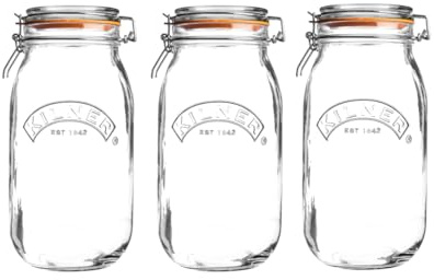 ASA® Kilner Clip Top Round Airtight Glass Jar for Preserving Fruits, Vegetables, Coffe, Tea, Rice, Flour, Nuts & Pasta 1.5L (3)