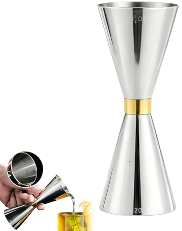 Xiciki Stainless Steel Cone Cocktail Jigger, Precision Spirit Measure 5/10/15/20/25/30/40/50 ml with Gold Band, Perfect for Professional Bartenders & Home Mixologists