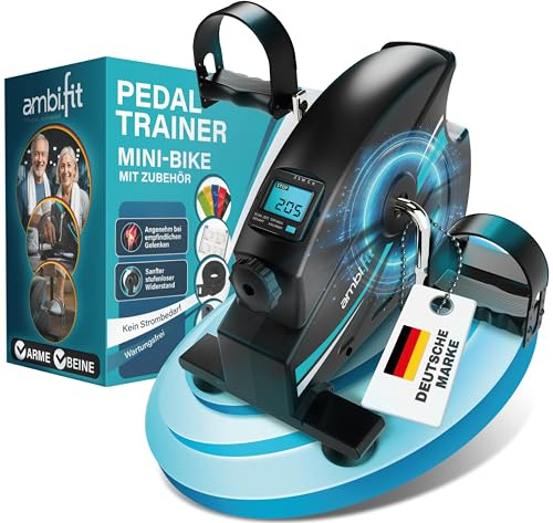 Mini Heimtrainer Pedaltrainer Set [leise & laufruhig] stufenlos einstellbar | Beintrainer & Armtrainer mit Trainingsmonitor, Ergometer Fahrrad – Fitnessgerät für Zuhause & Reha | Fitnessbike - AMBIFIT