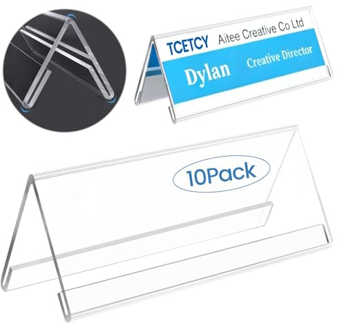 10Stück Namensschilder Tischaufsteller Acryl 30 x12cm Namensaufsteller Büro | Tisch Namensschilder Tischaufsteller Dachform Büro Namensschild Tisch, für Chef, Kollegen, Lehrer, Mitarbeiter