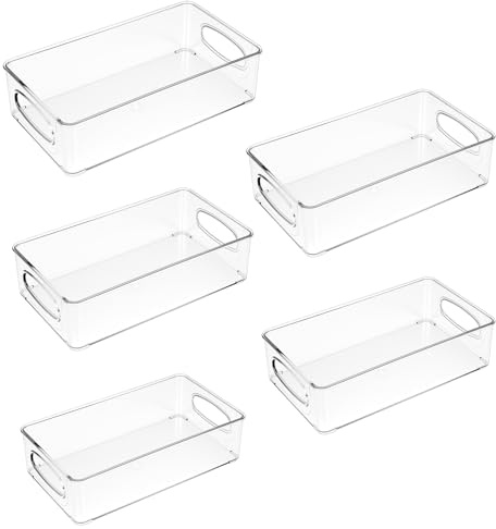 SHUTIANYA 5 Pcs Fridge Organisers, Clear Fridge Storage Containers, Drawer Organizer for Kitchen Cupboards Refrigerator Freezer Pantry Organisers and Storage
