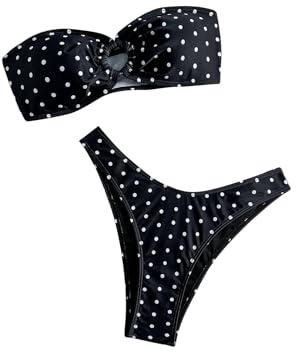 GORGLITTER Bikini bandeau pour femme - Maillot de bain à pois - Haut de bikini bandeau avec découpes - Sans bretelles - Tenue de plage