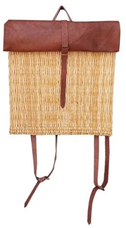 NATUREHOME Handgefertigter Mini-Rucksack aus Schilfblatt & Ziegenleder – Nachhaltiger Boho-Rucksack für Alltag, Konzert & Reisen, leicht & stilvoll