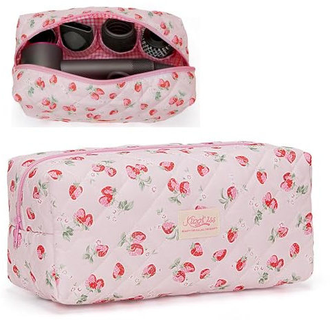 DASICHE Aufbewahrungstasche für Haarstyler, kompatibel mit Dyson Airwrap & Supersonic – Blumendesign Quilted Reisetasche mit Mehreren Fächern (Coquette Erdbeer Rosa)