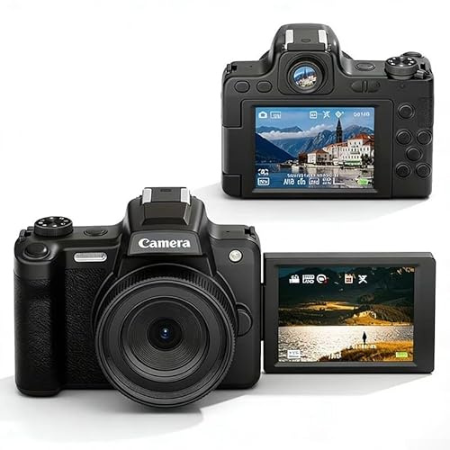 Digitalkamera mit 68MP Sensor und 4K Video: 2,8-Zoll Flip-Screen, Sucher & Schönheitsmodus für Vlogging und Fotografie, Kompaktes Design