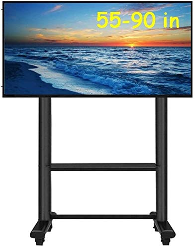 Mobile TV Stand for 55-90 Inch Flat Screen, Adjustable Height Rolling TV Stand for Living Room, Bedroom, Office