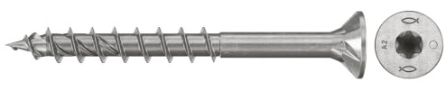 fischer Spanplattenschraube PowerFast II CTP 5,0 x 60 A2 100, Senkkopf, Innenstern-TX-Aufnahme, Teilgewinde, Edelstahl A2, für eine oberflächenbündige Montage in Holz, 100 Stück
