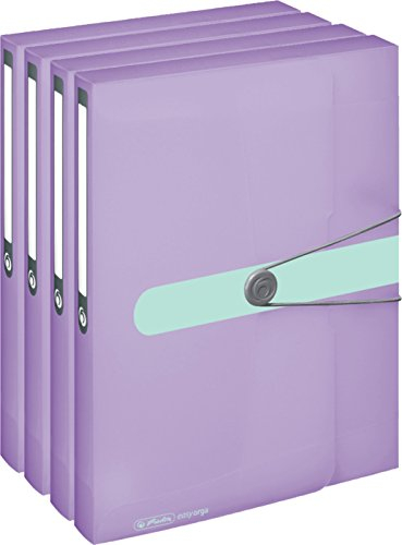 Herlitz Sammelbox Pastell, A4, PP-Folie, Gummizug mit Verschlussknopf, transparent (4er Set in flieder)