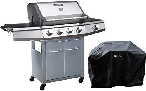 Gasgrill mit LED Bingo 4 - 4 Brenner, davon 1 seitlich - 14 kW + Schutzhülle - Silberfarben (Gris, Bingo 5 avec Led)