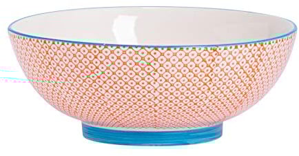 Nicola Spring Fruit and Salad Bowl - Orange - 30cm - Hand Printed Floral China Large Bowl Serving Bowls for Fruit, Dessert, Salad, Noodles, Soup, Pasta, Snacks