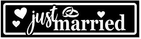 Kiwistar Magnetschild Just Married Ringe Herzen invertiert - 30cm Schwarz - magnetisch für Auto PKW Kfz - wiederverwendbares Hinweisschild aus Magnetfolie - für Fahrzeug, Truck