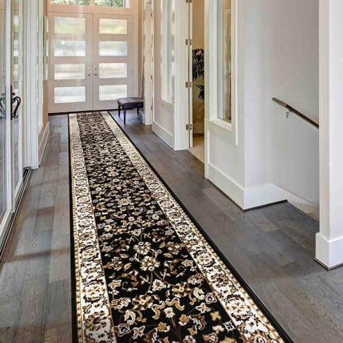 Soft & Luxurious Hallway Runner Rug - Comfortable Carpet for Hall, Kitchen & Corridor - Stain-Resistant, Dirt-Resistant - Multiple Sizes - 60cm x 360cm - 9mm Thick - Traditional, Black