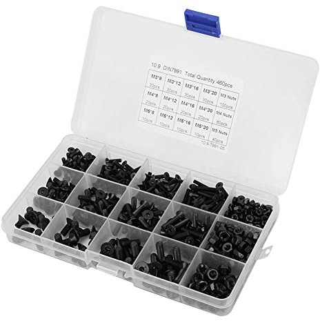 460 Stück M3 M4 M5 Flachkopfschrauben Flachkopfschrauben Flachkopfschrauben Zylinderkopfschraube Einstellschraube Schwarz Klasse 10,9 Flachsechskantschrauben Senkkopfschraube Enseml