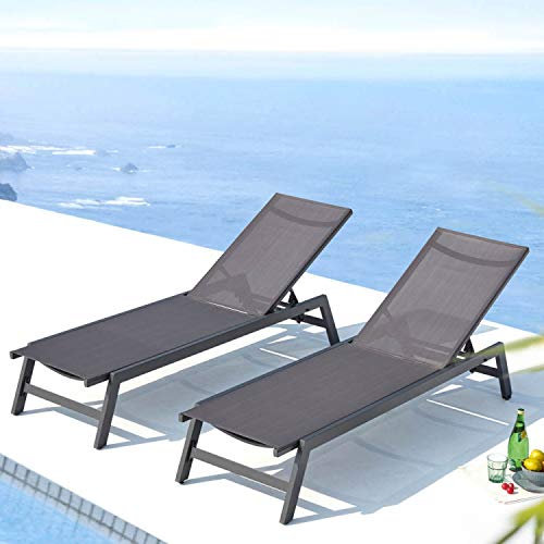 CONCEPT USINE | Lot De 2 Transats Inclinables | Bain De Soleil Chaise Longue d'Extérieur | Prato Gris | 2 roulettes | Aluminium | Toile en PVC | Dossier Réglable | Jardin Terrasse Plage Piscine