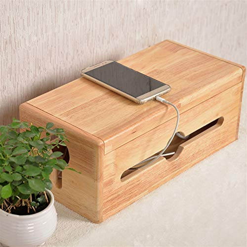 Insun Wooden Cable Management Box Cord Organizer Box Surge Protector for Home Office Painted Rubber Wood 38x18x15cm