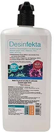 Hautpflegendes Breitband Hand Desinfektionsmittel im praktischer Pumpspender - 1000ml - Entfernt 99,9% der Bakterien, Viren & Pilze