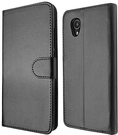 SDTEK Coque Compatible avec Alcatel 1 (2019-2021), Etui Housse Portefeuille Cuir Flip Case Pochette Magnétique (Noir)