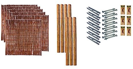 TETZNER & JENTZSCH Zäune Fontana 4 I Sichtschutz Zaun 180 x 180 cm Braun I Gartenzaun aus Holz für den Sichtschutz I Zaun aus Weidengeflecht I Holzzaun Komplettset mit Trennwand für den Windschutz