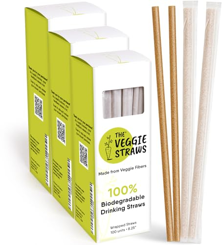 100 % biologisch abbaubare, umweltfreundliche Trinkhalme, 300 ct – 21 cm H, aus pflanzlichen Fasern
