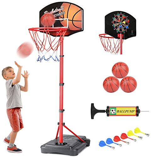 KAMDHENU Panier de basket-ball 2 en 1 avec cible de fléchettes réglable en hauteur 1 à 1,9 m pour activités intérieures et extérieures pour enfants de 3 à 8 ans