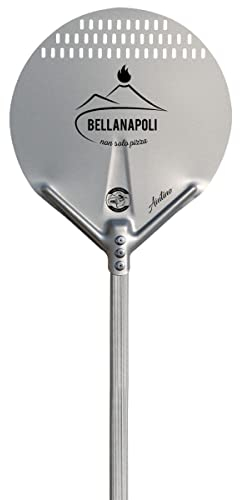 BellaNapoli Pizzaschaufel, rund, aus lebensmittelechtem Aluminium, Durchmesser 36 cm, Griff 65 bis 120 cm, Profi-Qualität