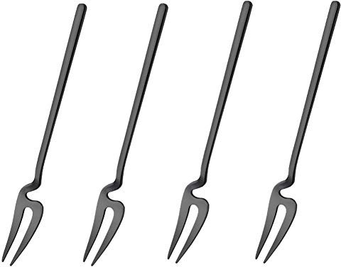 4 Pieces Dessert Forks Cocktail Forks Stainless Steel Dessert Forks Cake Forks Appetizer Fruit Forks Salad Forks Escargot Forks Fondue Forks, Black