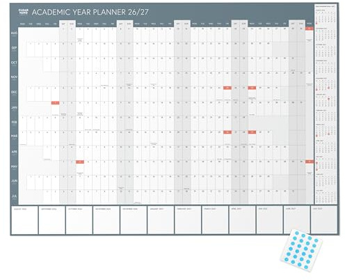 Clear Mind Concepts Akademischer Wandplaner 2025-2026 - Jahresplaner A1, gefalzt auf A4, nicht laminiert, mit monatlichen Notizen