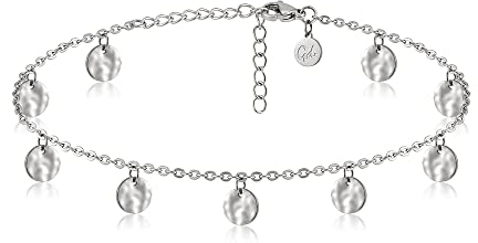 Good.Designs Fußkettchen mit gehämmerten Plättchen I Edelstahl Fußkettchen für Frauen I Fußkette mit strukturierten Anhängern, One Size, Edelstahl