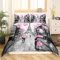 Tour Eiffel Parure de Lit 220x240cm Romantique Paris Thème Parure Housse de Couette Couple Femme Chambre Décoratif Paris Cityscape Imprimé Housse de Couette Moderne Style Français Rose Gris 3Pcs