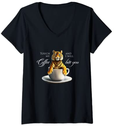 Donna Tiger - Tazza da caffè con gatto Maglietta con Collo a V