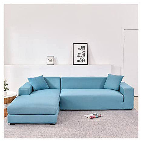 Daesar Sofabezug Überwurf Ecksofa 3 Sitzer, Couchbezug Stretch Wasserdicht Modern Eisblau Sofaüberwurf Polyester XL 235-300