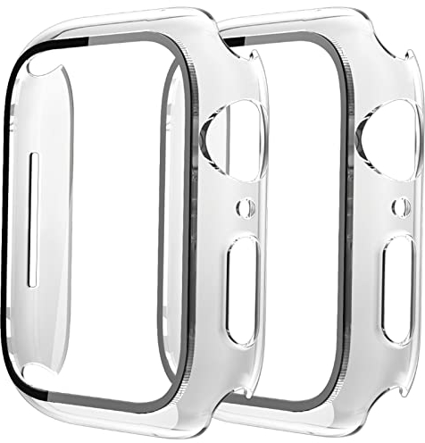 Fengyiyuda Funda 2 Pack Compatible con Apple Watch 41mm,Estuche con Vidrio Templado Protector de Pantalla,Caja Protección Anti-Choque Caso para IWatch Series 9/8/7,Transparente/Transparente,41mm
