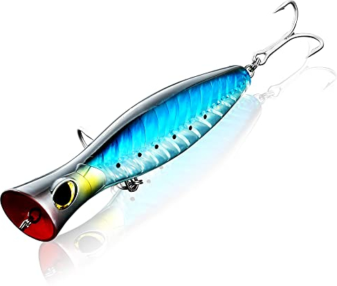 Angelköder für Salzwasser und Süßwasser, Oberfläche Popper sinkende Angelköder Bionic 3D Augen VMC Haken Professioneller Wobbler Kunstköder für Meeresangeln Tackle Ozean Köder für große Fische