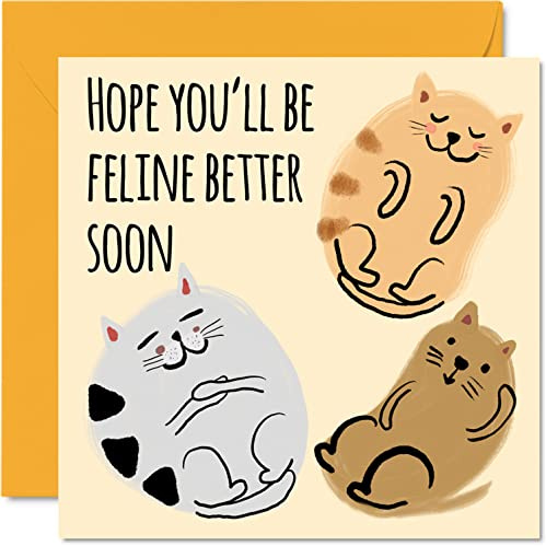 Stuff4 Lustige Genesungs-Karten für Frauen, Cat Feline Better | Gute Besserung Karten für Männer schnelle Genesungskarte 145 mm Witz Humor Genesungs-Karten für Bruder Schwester Kollegen