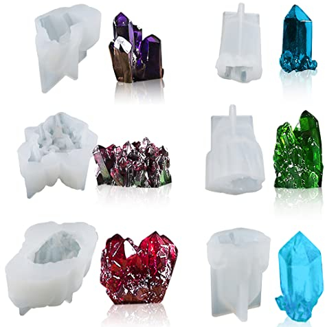 Zayookey 6 Stück Kristall Epoxidharz Formen Silikon Set Kristall Cluster Silikonformen Gießform Druzy Crystal Resin Molds für Herstellung Quarz Rock, Edelstein, Seifen, Kerzen