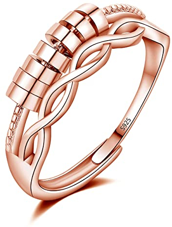Josfeva Silver Anxiety Ring for Women Men, 925 Sterling Silver Fidget Anxiety Rings, Rose Gold Plated Adjustable Spinner Stress Relief Thumb Ring, Spining Mood Ring Gift for Christmas with Gift Box
