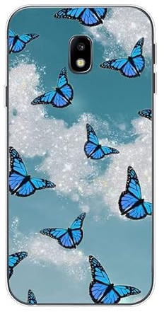 KARTXITAI Hülle Kompatibel mit Samsung Galaxy J3 2017, Stoßfeste Schutzhülle mit Weiche Silikon Bumper Case Handyhülle Anti-Kratzt Transparent Rückseite - Blauer Schmetterling