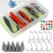 Njord Kalastus Carolina Rig Set & Texas Rig Box 50 TLG. inklusive 10 Gummifische 10 Bullet Blei (5X 5g | 5X 10g) 20 Perlen & 10 Offset Haken (5X 1# | 5X 1/0#) | Zander Köder Barsch Köder