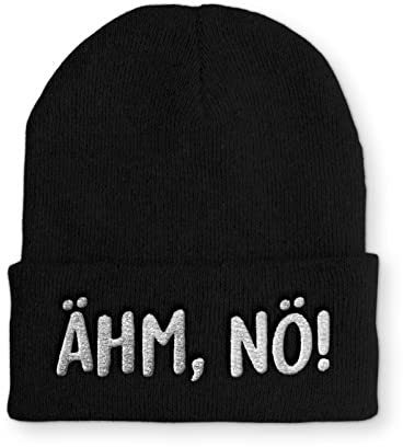 tshirtladen Ähm, Nö! Mütze Statement Beanie Mütze mit lustigem Spruch, Farbe: Black
