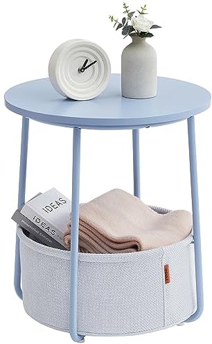 VASAGLE Side Table, Round End Table with Fabric Basket, Spacious, for Living Room Bedroom, Bedside Table, Modern Style, Powder Blue and Pastel Blue LET223Q62