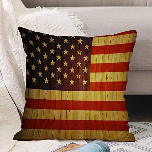 Kissenbezug 45x45 cm,Amerikanische Flagge aus Holz Rtro Vintage USA-Flagge,,Outdoor Kissen Kissenbezüge Kissenhülle Sofa Kissen dekokissen Zierkissen für Wohnzimmer Garten deko draußen