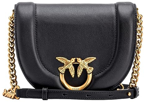 Pinko Round Click Mini Vitello MORBI, Borsa Donna, Z99Q_Nero-Antique Gold, U