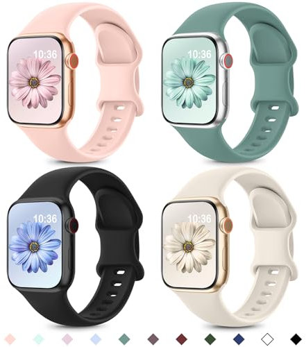 Higgs 4 Pack Sport Straps Compatible with Apple Watch Straps 10 42mm 40mm 41mm 38mm Women Men, Soft Silicone Strap Replacement Watchbands for iWatch Ultra Series 9 8 7 6 5 4 3 2 1 SE