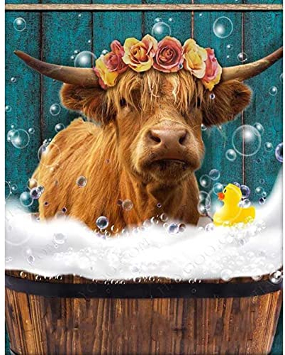 NAIMOER Kuh Diamond Painting Kits für Erwachsene, Rinder in Badewanne Diamant Painting Kits, DIY Tiere Diamant Malerei Kuh Blumen Diamond Painting Kinder Bilder Set 30x40cm für Wanddekor
