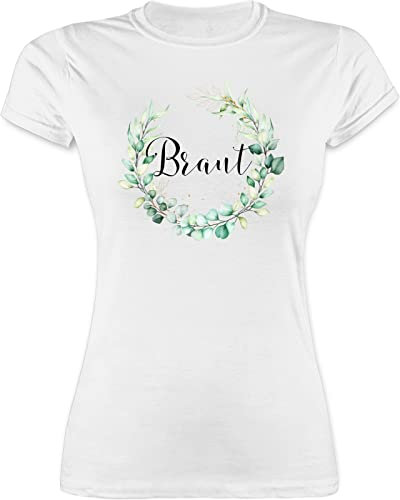 Shirt Damen - JGA Junggesellenabschied Frauen - Braut - Blumenkranz Eukalyptus - S - Weiß - t-Shirts junggesellinnenabschied Bachelorette Party Tshirt t-Shirt jungesellinnenabschied
