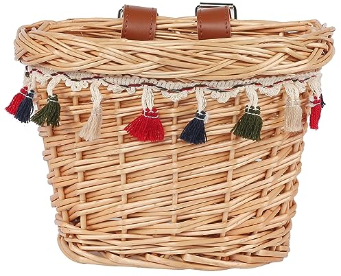 AVASTA Wicker Kids Bike Basket für 12, 14, 16 Mädchen & Jungen Fahrräder, Roller, Dreirad, kommen mit Lederriemen, mit Quasten verziert, Größe XS, Honig gelb