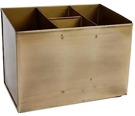 MACOSA VM081586 Besteckkorb Metall Messing 17 cm Besteckkasten Besteck-Aufbewahrung Tischaufbewahrung mit 4 Besteckfächern Besteck Korb Serviettenspender Metallbehälter