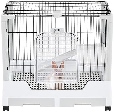 Yaheetech Cage Lapin intérieur Roulante à 2 Niveaux Cage a Lapin Cage pour Petits Animaux avec Plateforme Rampe 75,5x50,5x67,5cm